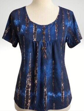 Boho Blue Tie Dye Striped Tunic Top Blouse Plus Size 3XL
